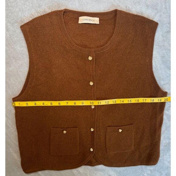 Como Boca 100% Cashmere Sweater Vest Brown Button Knit Tank Top M Quiet Luxury - Picture 3 of 5